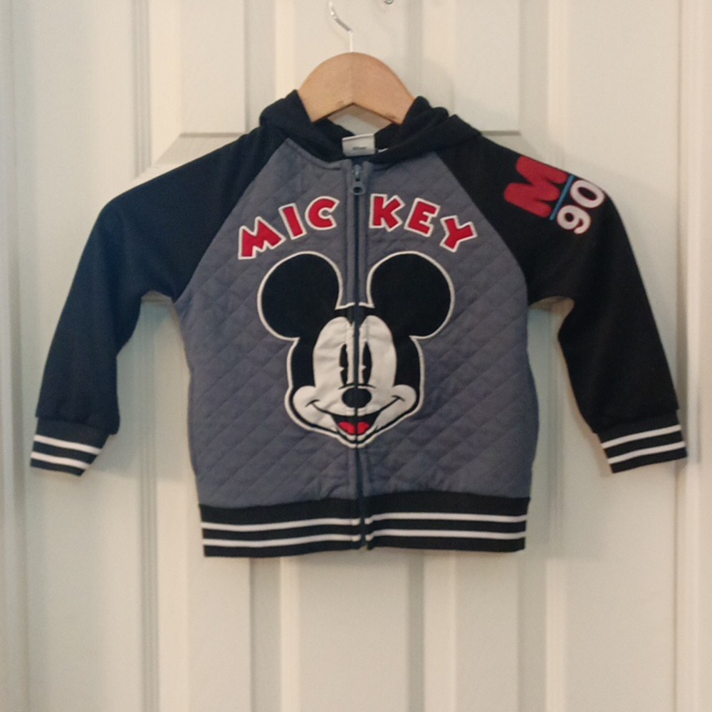 Boys Disney Mickey Mouse Quilted Front Zip  Varsity Jacket 3T